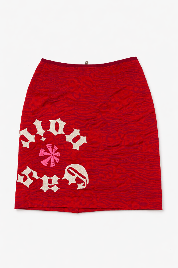 Reworked Red Tiger-Stripe Mini Skirt
