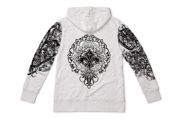 Gas Noir Baroque-Sleeve Zip Hoodie — White/Black