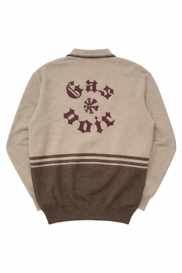 Gas Noir Sand Stripe Collared Knit Polo