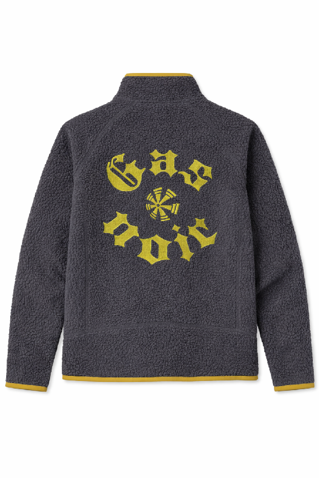 Gas Noir Reworked Sweater-Fleece Full-Zip — Charcoal/Gold