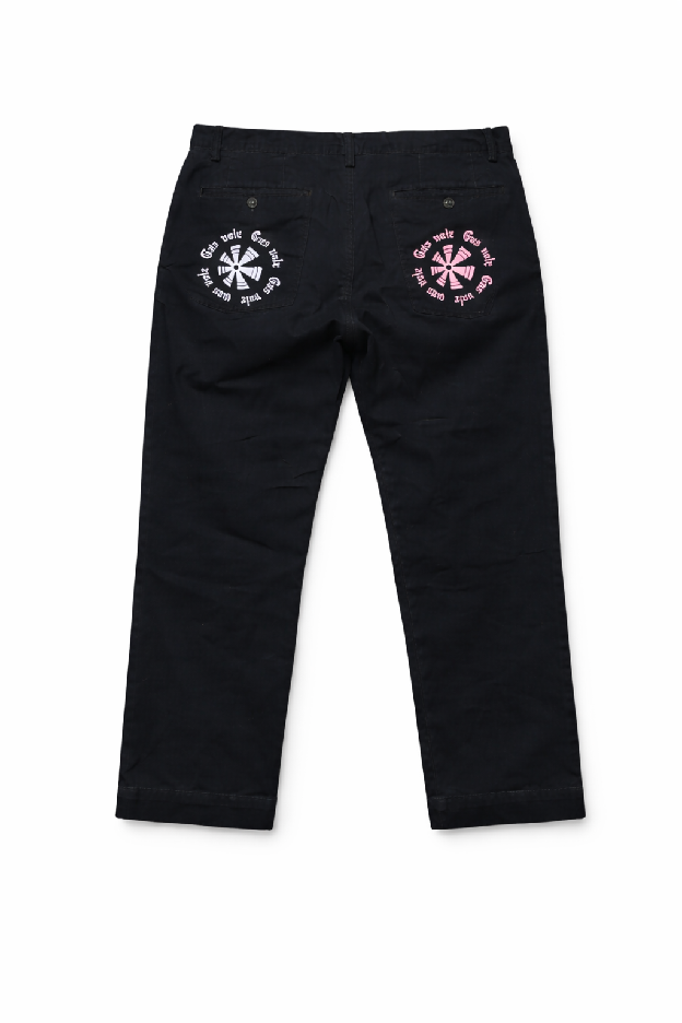 Gas Noir Embroidered Chino — Black/Pink