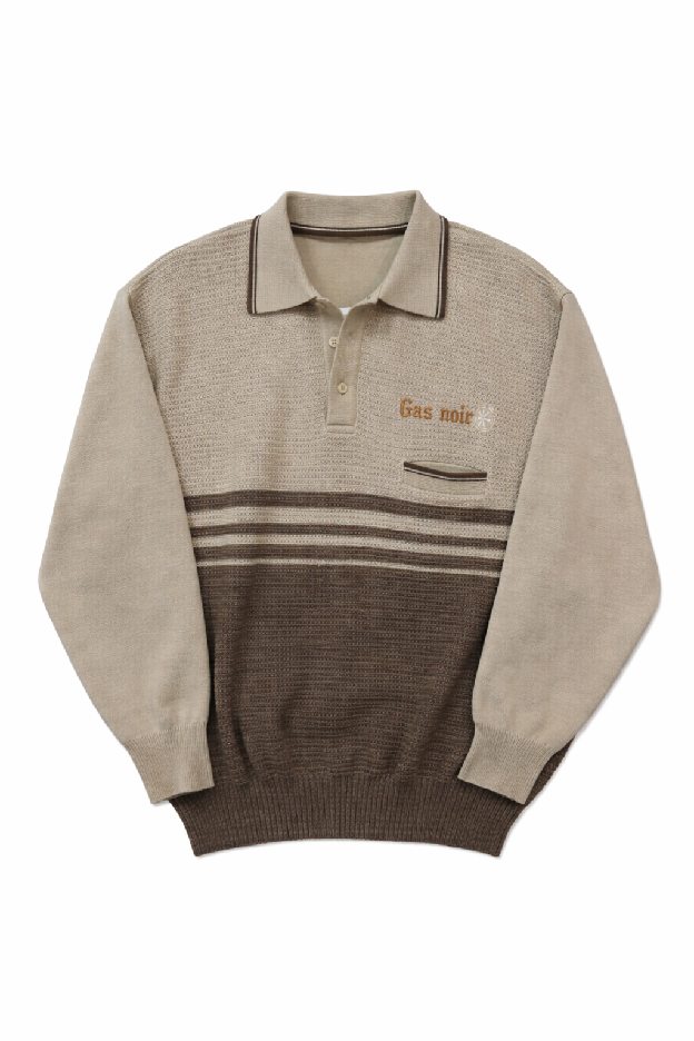 Gas Noir Sand Stripe Collared Knit Polo