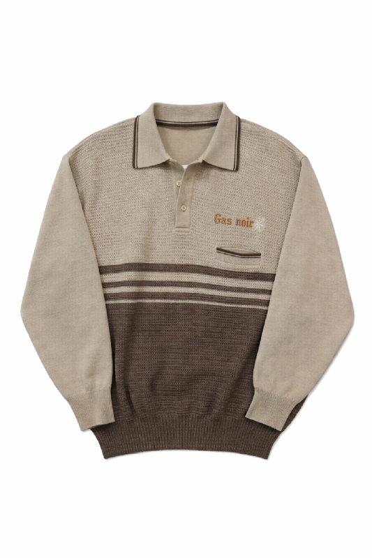 Gas Noir Sand Stripe Collared Knit Polo